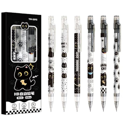 MOZXIRZ 4 Pcs Cute Mechanical Pencils with Eraser 0.5mm Cartoon Cat Mechanical Pencil School Pencil for Women (6pcs Cat) - color: 6pcs Cat