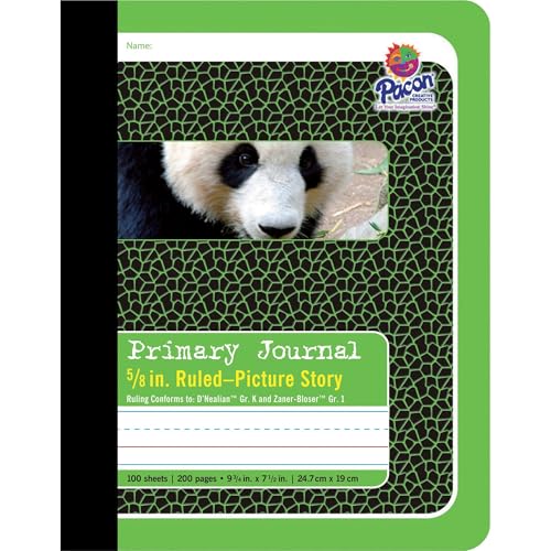 Pacon Primary Composition Book Bound Picture Story Ruled, 5/8-in. Ruled, 100 Sheets, Green - color: Book Bound, D'nealian Grade K / Zaner-bloser Grade 1, size: 9-3/4" x 7-1/2" 5/8-in. Ruled