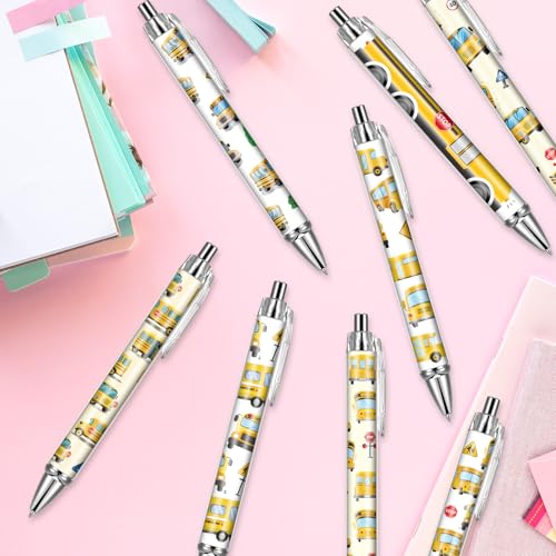 School Bus Ballpoint Pens - 24 Pcs Driver Appreciation Gifts Set Work Motivational Supplies Retractable Black Ink Ball Point Pen Fine Favors for Driver Teacher Students Office Essentials - style: Bus