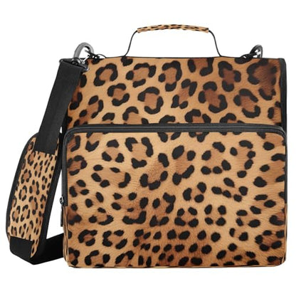 Leopard Print Waterproof Zipper Binder with Shoulder Strap, 3-Ring Trapper Keeper with Lay-Flat Design and Multiple Compartments for School & Office, Adults & Kids