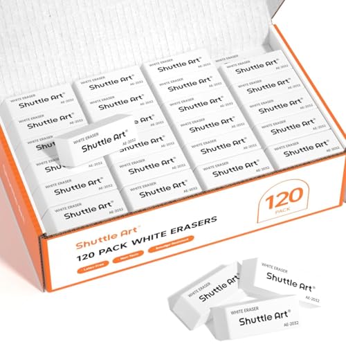 Shuttle Art White Erasers, 120 Pack Erasers Bulk, Smudge Resistant Eraser for Pencils, School Supplies for Kids, Students, Teachers, Office - color: White
