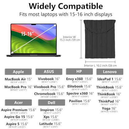 Puffy Laptop Sleeve 15-16 Inch, Soft Laptop Case, Black Set | Compatible with 15-16 Inch Macbook Pro/Air, Asus/Dell/Lenovo Laptops, Protective Carrying Bag with Cable Storage Pouch - color: Black Set, size: 15/16