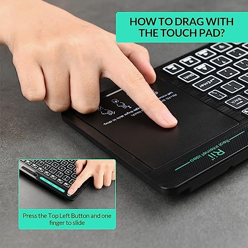 (Dual Mode) Rii RT518S Wireless and Bluetooth 2-LED Color Backlit Multimedia Keyboard with Multi-Touch Big Size Trackpad,Rechargable Keyboard for Android TV Box,PC,Tablets,Smart TV, HTPC, IPTV,Windows - style: 2.4G+Bluetooth(New Version)