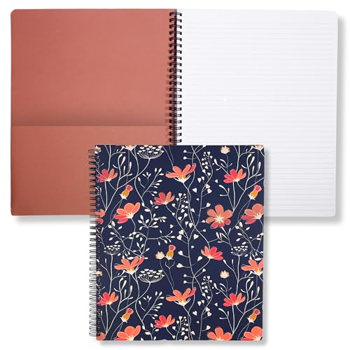 Steel Mill & Co. Cute Floral Large Spiral Notebook, Floral Vines | 11" x 9.5" Journal with Durable Hardcover, 160 College Ruled, Perforated Pages, Rounded Corners, and Pocket Page - color: Floral Vines