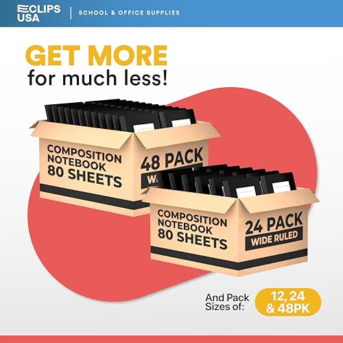 E-CLIPS USA Composition Notebook Wide Ruled Composition Notebooks Bulk Wide Ruled Notebook Paper Note Books For Schools Composition Books 80 Sheets 160 Pages 9.75” x 7.5” (3 Pack) - size: 3 Pack
