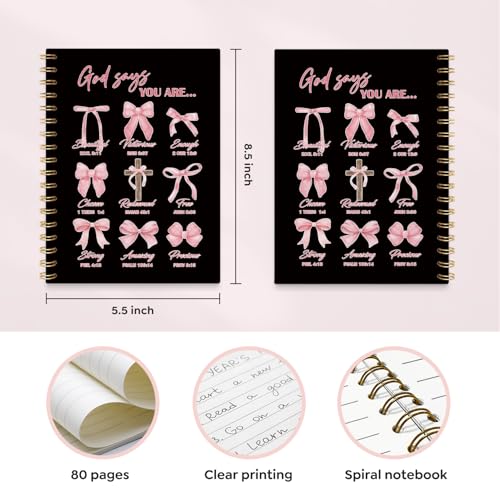 VONTP Bible Black Bow Christian Notebook Journal for Women, 5.5 x 8.3 Inch | Christian Girl Energy Journal, Christian Study Notebook, Cute Preppy Bible Study Spiral Notebook for Bible Notes - color: 001-Black