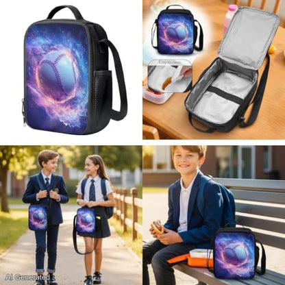 Cool Baseball Backpack for Boys 8-12 Kids Backpack with Lunch Box Water Bottle Holder with Strap and Zipper Pencil Case 4PCS Set Bookbag with Compartments for School 17 inch Elementary - color: Cool Baseball