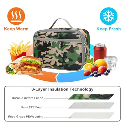 FlowFly Kids Lunch box Insulated Soft Bag Mini Cooler Back to School Thermal Meal Tote Kit for Girls, Boys, Forest - color: Forest