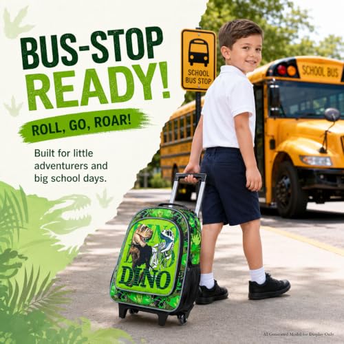 WZLVO 3PCS Rolling Backpack for Boys, Kids Dinosaur Bookbag with Roller Wheels, Suitcase School Bag Set for Toddler Elementary - color: Dinosaur Green