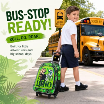 WZLVO 3PCS Rolling Backpack for Boys, Kids Dinosaur Bookbag with Roller Wheels, Suitcase School Bag Set for Toddler Elementary - color: Dinosaur Green