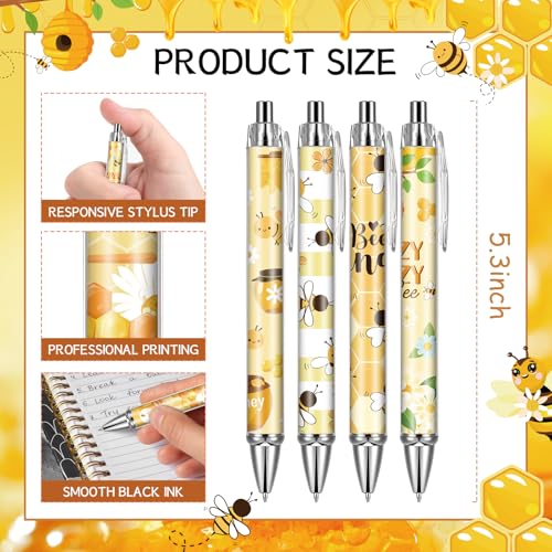 Bee Ballpoint Pens Supplies - 24 Pcs Retractable Writing Smooth Black Ink Ball Point Pen Fine Flower Cute Pen Gifts for Office Work School Doctor Nurse Teacher Teen Students Animal Lover - style: Bee