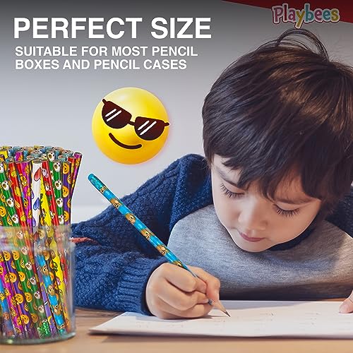 Playbees Emoticon No 2 Pencils for Kids - 144 Pack Bulk Kids Pencils #2 with Erasers - Assorted Smiley Birthday Party Favors, Classroom Prizes, Goody Bag Stuffers, Teacher's Educational Supplies - style: 144 Pack
