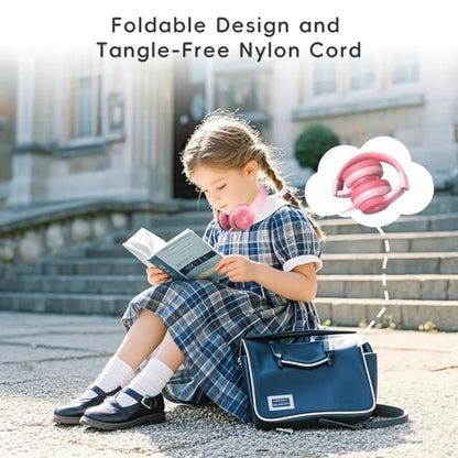 Candy Bila Kids Headphones, Wired Headphones for Kids Over Ear with Microphone, Foldable Headphone for Learning & Entertainment, Light Pink - color: Light Pink
