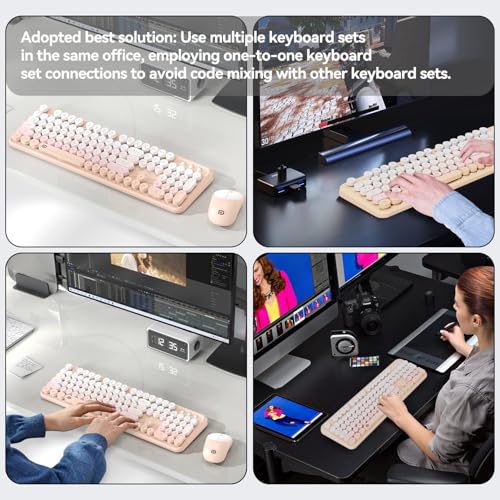 Wireless Keyboard and Mouse Combo, 2.4GHz Colorful Cute Round Keycaps Keyboard for Office Computer PC Desktops Laptop (104 Keys Pink White) - color: 104 Keys Pink White