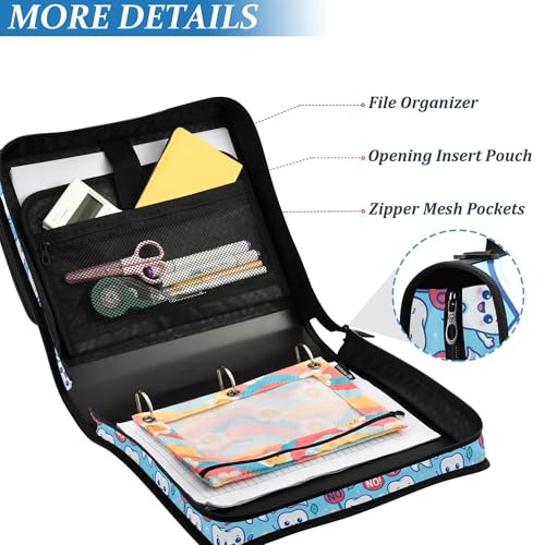 Dental Health Cartoon Teeth Blue Office Binder Organizer with Shoulder Strap Waterproof 1.5 Inch 3 Rings Pencil Bags Portfolio Binder Documents Files Organizer - color: Dental Health Cartoon Teeth Blue