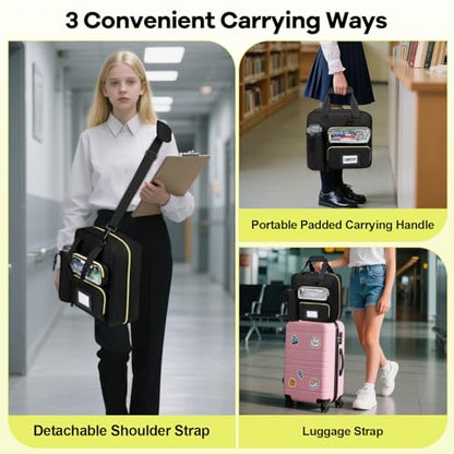 Covkev 3 Inch D-ring Zipper Binder Bag with Detachable Pen Case& Water Bottle Storage, Removable Binder with Zipper Case Hold 700+ Sheets& 13 Inch Laptop for School Office Supplies Organizer (Black)