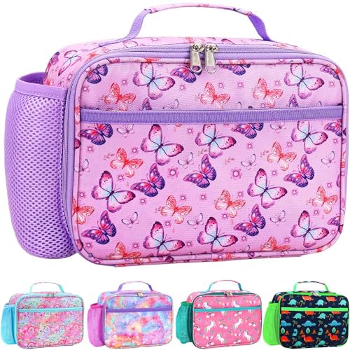 RHCPFOVR Kids Lunch Bag - Insulated Lunch Box for Boys Girls,Washable Lunch Bag and Reusable Toddler Leak-proof Lunchbox for School and Daycare - color: Purple Butterfly