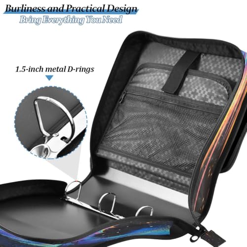 ALAZA Black Colorful Dragon Zipper Binder Bag 3 Ring Binder Large Capacity 1.5 Inch Multi-Pockets Organizer with Shoulder Strap and Handle for School Office Supplies