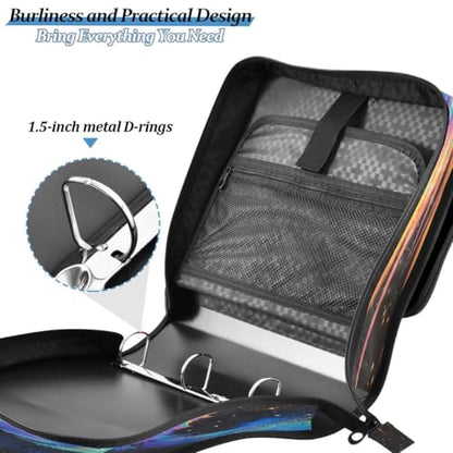 ALAZA Black Colorful Dragon Zipper Binder Bag 3 Ring Binder Large Capacity 1.5 Inch Multi-Pockets Organizer with Shoulder Strap and Handle for School Office Supplies