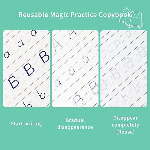 Reusable Grooved Handwriting Practice Workbooks for Kids Ages 3-8 – Magic Disappearing Ink & 3D Groove – Preschool Kindergarten Children Writing Books with Pen Grips