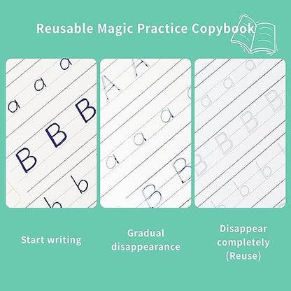 Reusable Grooved Handwriting Practice Workbooks for Kids Ages 3-8 – Magic Disappearing Ink & 3D Groove – Preschool Kindergarten Children Writing Books with Pen Grips