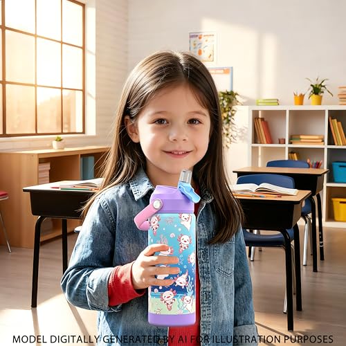 Boys Girls Axolotls Water Bottle for School，Kids 18 oz Insulated Stainless Steel Cup with Straw, Double-Wall Vacuum Leakproof Salamander - color: C15.Axolotls