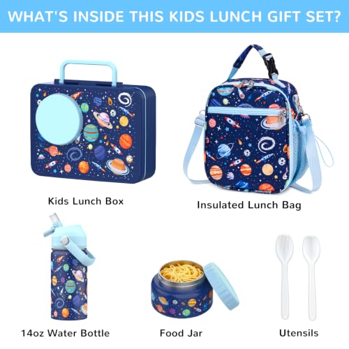 Bento Lunch Box for Kids Adult, Leakproof 3-4 Compartment Bento Box Set with Insulated Food Jar,Water Bottle, Lunch Bag, School Lunch Container for Toddler Teen Girls Boys Ages 3+(Space) - color: Space