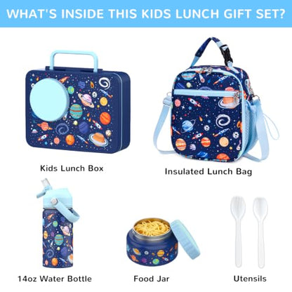 Bento Lunch Box for Kids Adult, Leakproof 3-4 Compartment Bento Box Set with Insulated Food Jar,Water Bottle, Lunch Bag, School Lunch Container for Toddler Teen Girls Boys Ages 3+(Space) - color: Space