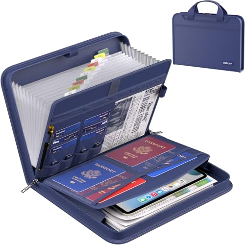 ENGPOW Accordion File Organizer,Fireproof Expanding File Folder with Multi Pockets,13 Pockets Document Organizer with Handle & Labels,Portable Home Travel Safe Storage Folder for Letter A4 Files,Blue - color: Blue, style: 13 Pockets