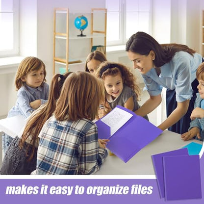 Gueevin 50 Pcs Plastic Folders with Pockets, Back to School Two Pocket Folder Fit Letter Size, Heavy Duty School Business Card Holder for Home Office, 11. 61 x 9. 45 Inches (Purple) - color: Purple