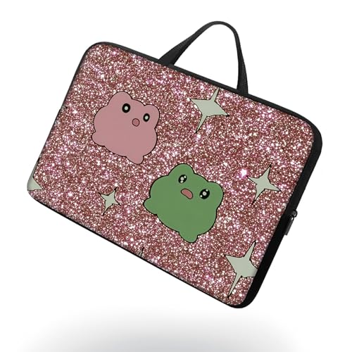 13 13.3 14 inch Laptop Sleeve with Handle, Pink Green Frogs Water‑Resistant Laptop Carrying Case for MacBook Air 13-inch/MacBook Pro 13/14 inch/Dell/HP/Lenovo - color: Pink Green Frogs, size: 13-14 inch Devices