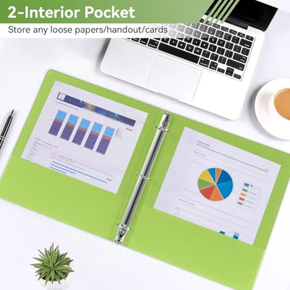 SUIN 1 Inch 3 Ring Binder, Clear 1'' View Presentation Binders with 2 Pockets, Fits 8.5 x 11 Letter Size, Durable Polypropylene, Non-Stick & PVC-Free for School, Office & Home (Kelly Green) - color: Kelly Green