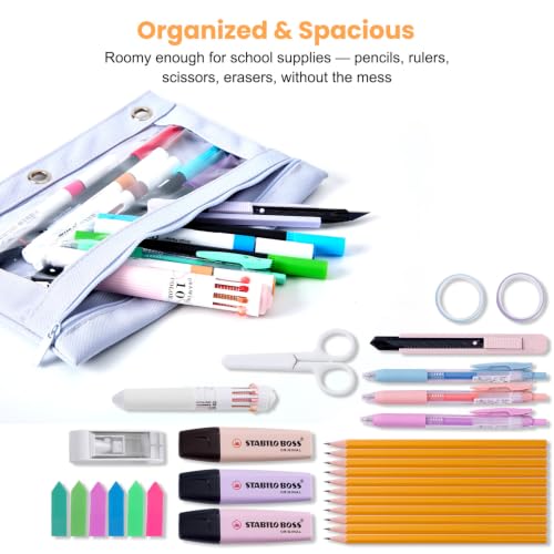 3 Ring Binder Pencil Pouch, Durable Pencil Case for School Supplies, Classroom Must Haves, 3-Hole Design Fits Binders, Zipper Closure, Ideal for Students/Back to School Light Blue - color: Light Blue