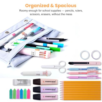 3 Ring Binder Pencil Pouch, Durable Pencil Case for School Supplies, Classroom Must Haves, 3-Hole Design Fits Binders, Zipper Closure, Ideal for Students/Back to School Light Blue - color: Light Blue