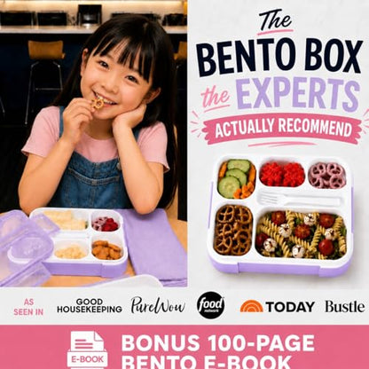kinsho Glitter Lunch Box Bento-Boxes for Girls, Meal and Snack Containers for Toddler Daycare, School, Travel, 6 Divided Sections, Cute Bentobox, Leak-Resistant, Utensils, Purple Lilac Sparkle - color: Purple Glitter