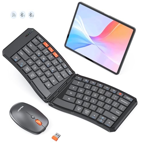 MEETION Ergonomic Foldable Keyboard and Mouse, Portable Bluetooth Keyboard and Mouse for Business Travel, Ultra-Thin Folding Wireless Keyboard Mouse for Windows/Mac/iOS/Andriod, C9880