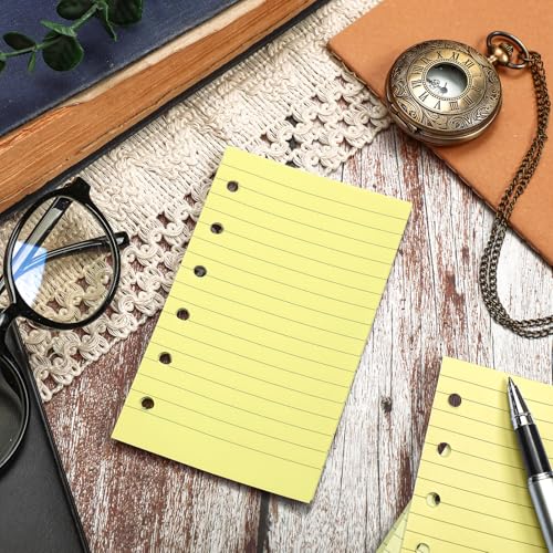 Ireer 6 Hole Mini Lined Paper Refill 200 Sheets Blank Planner Refills Loose Leaf Papers 3 x 5 Inches for Binders Planner Inserts Mini Ruled Filler Books Memo Papers Notebooks (Light Yellow) - color: Light Yellow