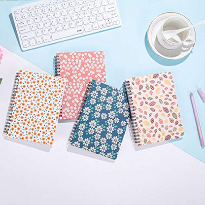 4 Pack Spiral Notebooks 5×7 Inch College Ruled Small Journals Hardcover Floral Cute Note Book for School Supplies Studio Girls Women, Inner Pocket, 80 Sheets/160 Pages - color: 5×7 Inch, 4 Pack