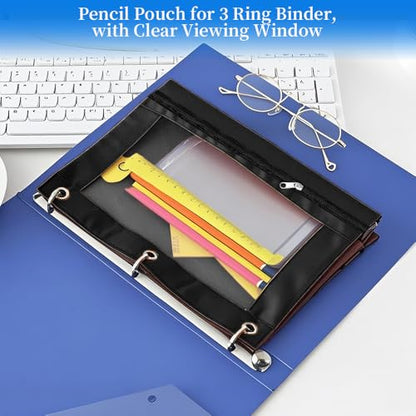 Pencil Pouch for 3 Ring Binder, 6 Pack Black Zipper Pencil Pouches, Clear Window Pencil Case for Binder, 3 Hole Pen Pouch Bulk, Pencil Bag with Grommets for College Office Supplies - color: Black