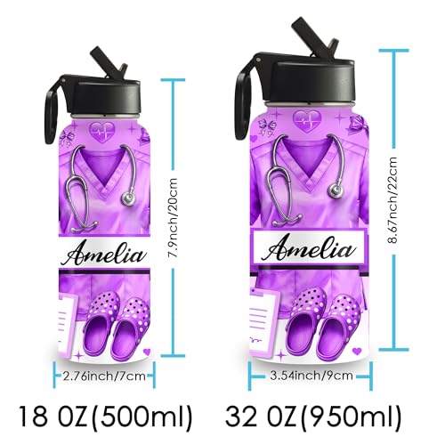 Custom Nurse Water Bottle 18oz 32oz Stainless Steel Insulated with Lid Personalized Nurse Gifts for Women Medical Staff Appreciation Gifts for Nursing Students Graduation Nurse Week Birthday - color: Design-4