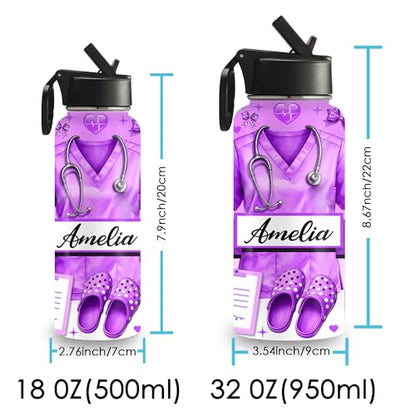 Custom Nurse Water Bottle 18oz 32oz Stainless Steel Insulated with Lid Personalized Nurse Gifts for Women Medical Staff Appreciation Gifts for Nursing Students Graduation Nurse Week Birthday - color: Design-4