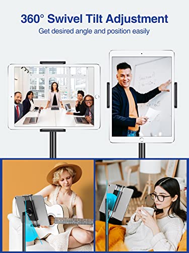 elitehood Aluminum iPad Stand Tripod, 65'' Tall Floor Tripod for iPad | Heavy Duty Aluminum Tablet Tripod, Easy Adjustable iPad Holder Stand for Music, Designed for Musicians, Fits 4.7-13in Tablets - style: Side-Clamp Holder