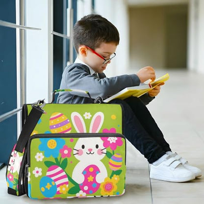 Cute Bunny Eggs Easter Zipper Binder 3 Ring 1.5 Inch School Binder Organizer with Shoulder Strap Handle File Folder Pockets Large Capacity Students Girl Boy Men Office Work - color: Cute Bunny Eggs Easter