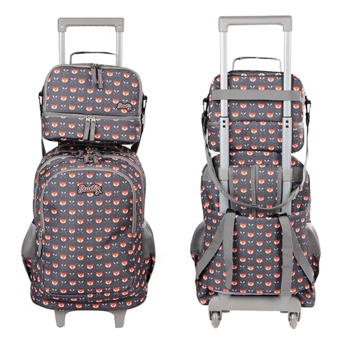 seastig Rolling Backpack 18in Double Handle Backpack Kids Wheeled Backpack Roller Backpack with Lunch Bag Set Girls Boys - color: Little Fox