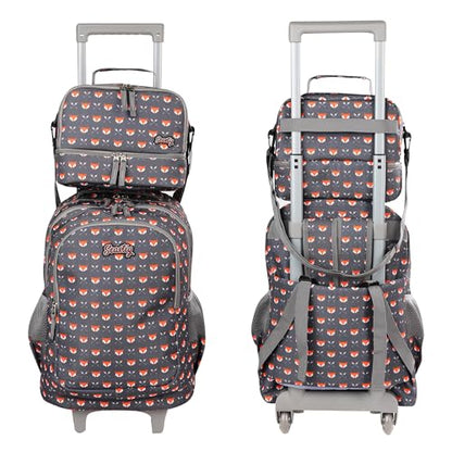 seastig Rolling Backpack 18in Double Handle Backpack Kids Wheeled Backpack Roller Backpack with Lunch Bag Set Girls Boys - color: Little Fox