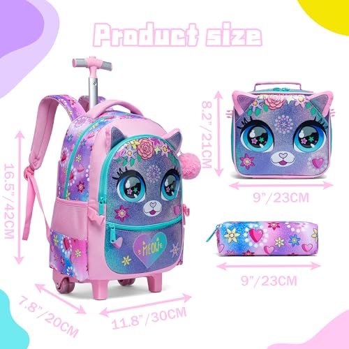 Meetbelify Rolling Backpack for Girls Backpacks with Wheels for Elementary School Students Kids 2 in 1 Travel Luggage Suitcase for Girls Age 8-10 - color: Flower