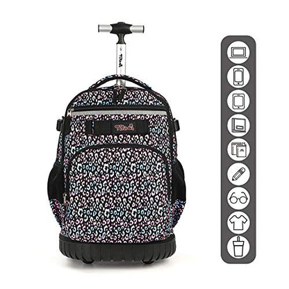 Tilami Rolling Backpack 18 inch Wheeled Backpack School College Student Travel Trip Boys and Girls - color: Colorful Leopard