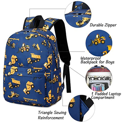 CAMTOP Backpack for Kids, Boys Preschool Backpack with Lunch Box Toddler Kindergarten School Bookbag Set (Engineering Vehicle) - color: Y0110-2 Engineering Vehicle-navy Blue