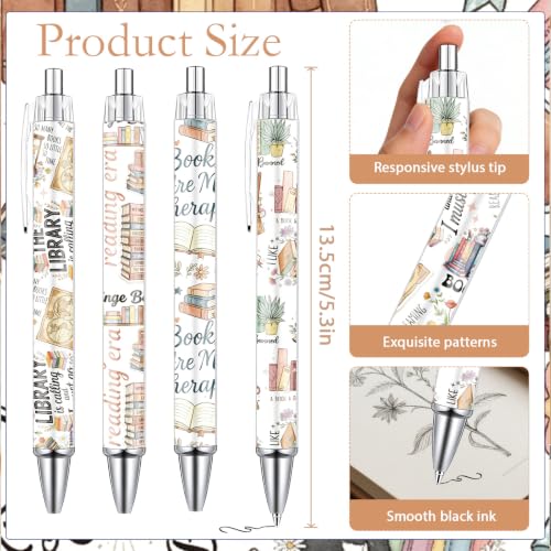 Book Lovers Ballpoint Pens Gifts - 24 Pcs Book Club Pens Set Reading Flower Retractable Writing Ball Point Pen Bookish Gift for Women Librarians Bookworms Teacher Office Party Favor Supplies - style: Book Lover