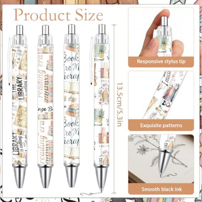 Book Lovers Ballpoint Pens Gifts - 24 Pcs Book Club Pens Set Reading Flower Retractable Writing Ball Point Pen Bookish Gift for Women Librarians Bookworms Teacher Office Party Favor Supplies - style: Book Lover